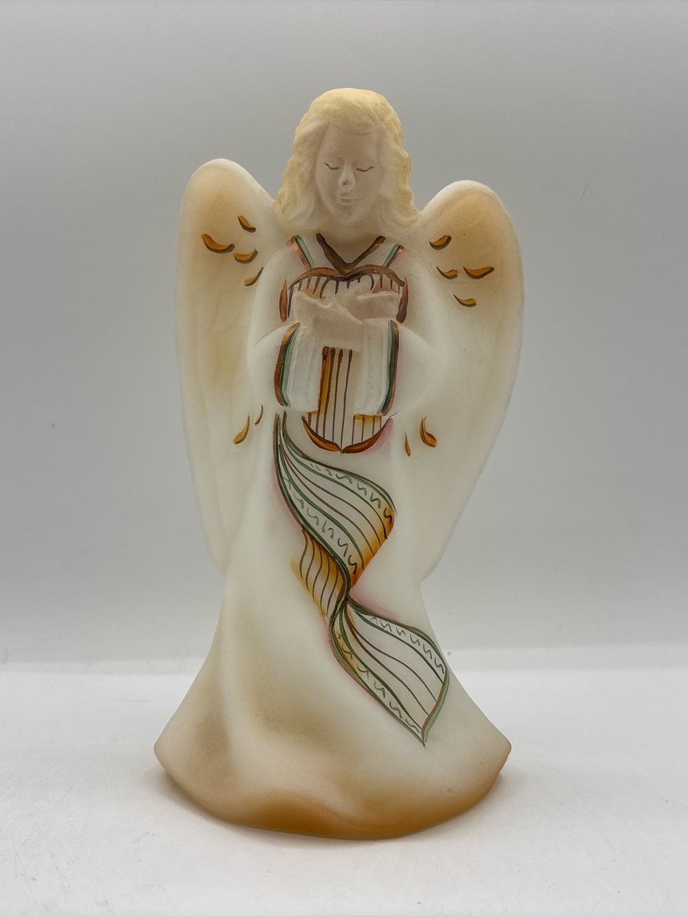Fenton Art Glass Angel 8” Satin Custard Burmese Figurine Hand Painted Signed 977